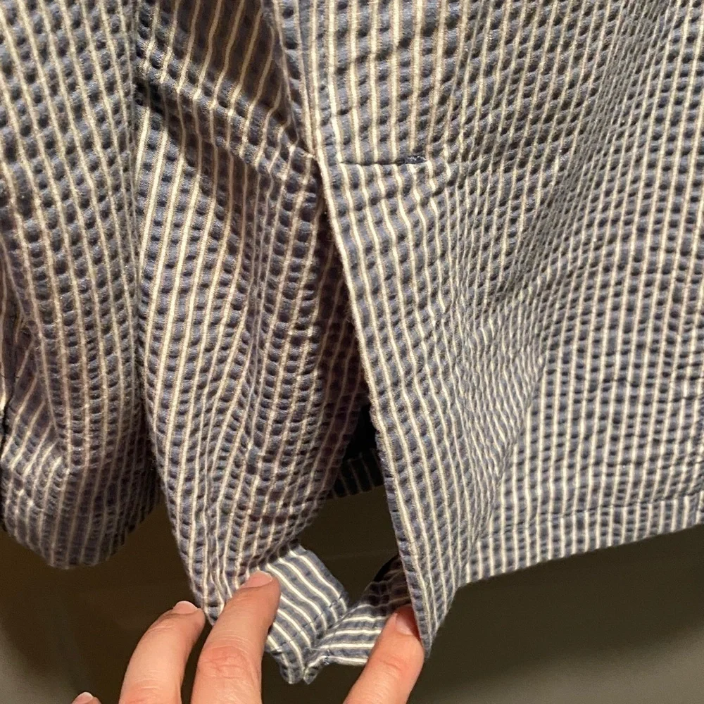 Seersucker Blazer Mens L Blue Taupe Summer Jacket John Bartlett Consensus